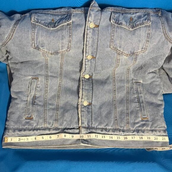 WARM HEAVY FASHION BLUE JEAN DENIM JACKET WITH SHERPA & FURRY FUZZY TYPE LINING - Picture 13 of 16